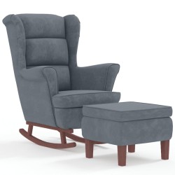 vidaXL Sillón mecedora patas madera y taburete terciopelo gris oscuro