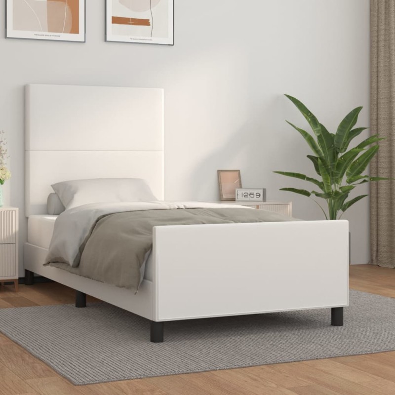 vidaXL Estructura de cama con cabecero cuero sintético blanco 80x200cm vidaXL Estructura de cama con cabecero cuero sintético blanco 80x200cm