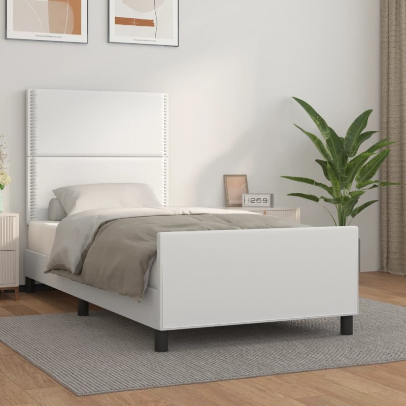 vidaXL Estructura de cama con cabecero cuero sintético blanco 80x200cm vidaXL Estructura de cama con cabecero cuero sintético blanco 80x200cm