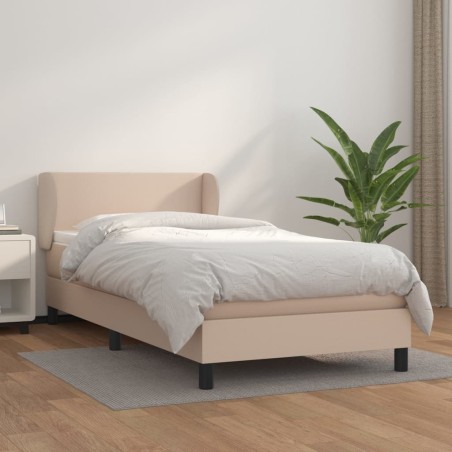 vidaXL Cama box spring con colchón cuero sintético capuchino 100x200cm