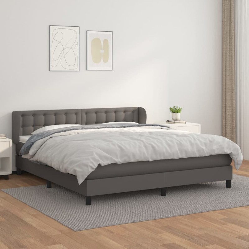 vidaXL Cama box spring con colchón cuero sintético gris 180x200 cm