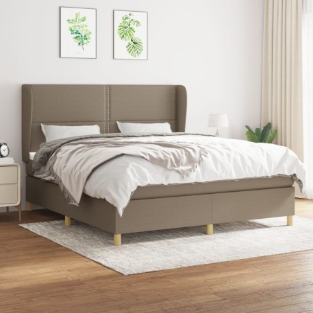 vidaXL Cama box spring con colchón tela gris taupe 180x200 cm
