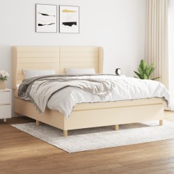 vidaXL Cama box spring con colchón tela color crema 160x200 cm