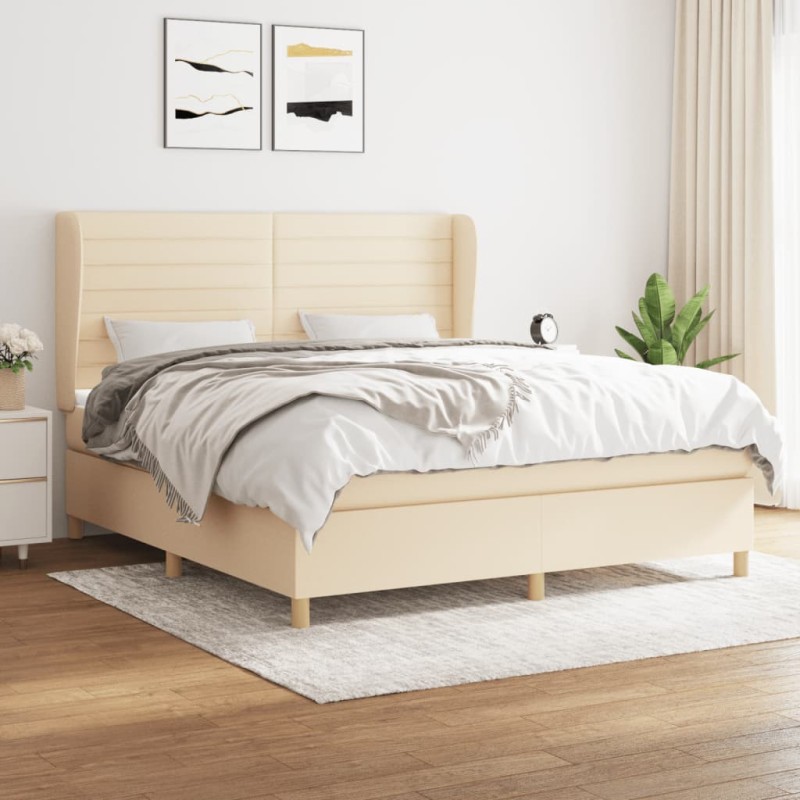 vidaXL Cama box spring con colchón tela color crema 160x200 cm vidaXL Cama box spring con colchón tela color crema 160x200 cm