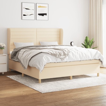 vidaXL Cama box spring con colchón tela color crema 160x200 cm