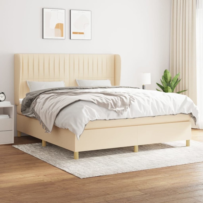vidaXL Cama box spring con colchón tela color crema 160x200 cm vidaXL Cama box spring con colchón tela color crema 160x200 cm