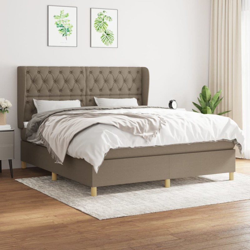 vidaXL Cama box spring con colchón tela gris taupe 160x200 cm vidaXL Cama box spring con colchón tela gris taupe 160x200 cm