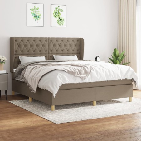 vidaXL Cama box spring con colchón tela gris taupe 160x200 cm