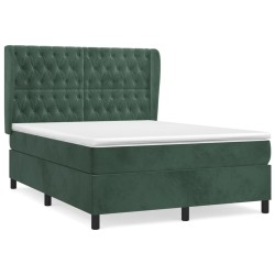 vidaXL Cama box spring con colchón terciopelo verde oscuro 140x190 cm