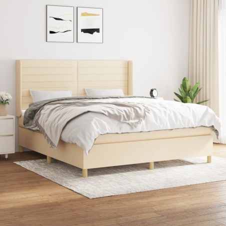 vidaXL Cama box spring con colchón tela color crema 160x200 cm