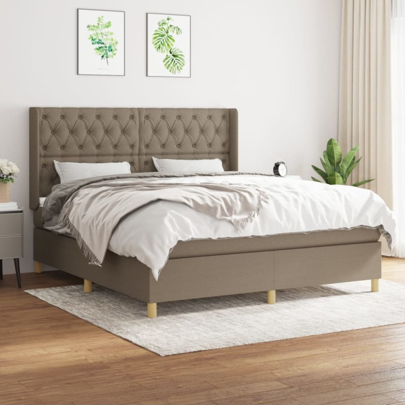 vidaXL Cama box spring con colchón tela gris taupe 160x200 cm