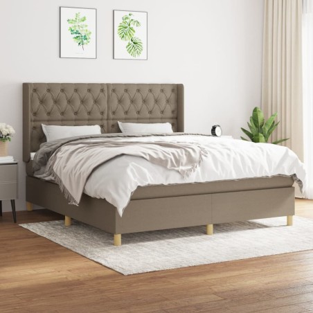 vidaXL Cama box spring con colchón tela gris taupe 160x200 cm
