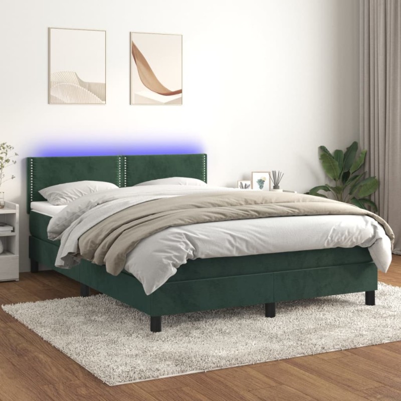 vidaXL Cama box spring colchón y LED terciopelo verde oscuro 140x190cm vidaXL Cama box spring colchón y LED terciopelo verde oscuro 140x190cm