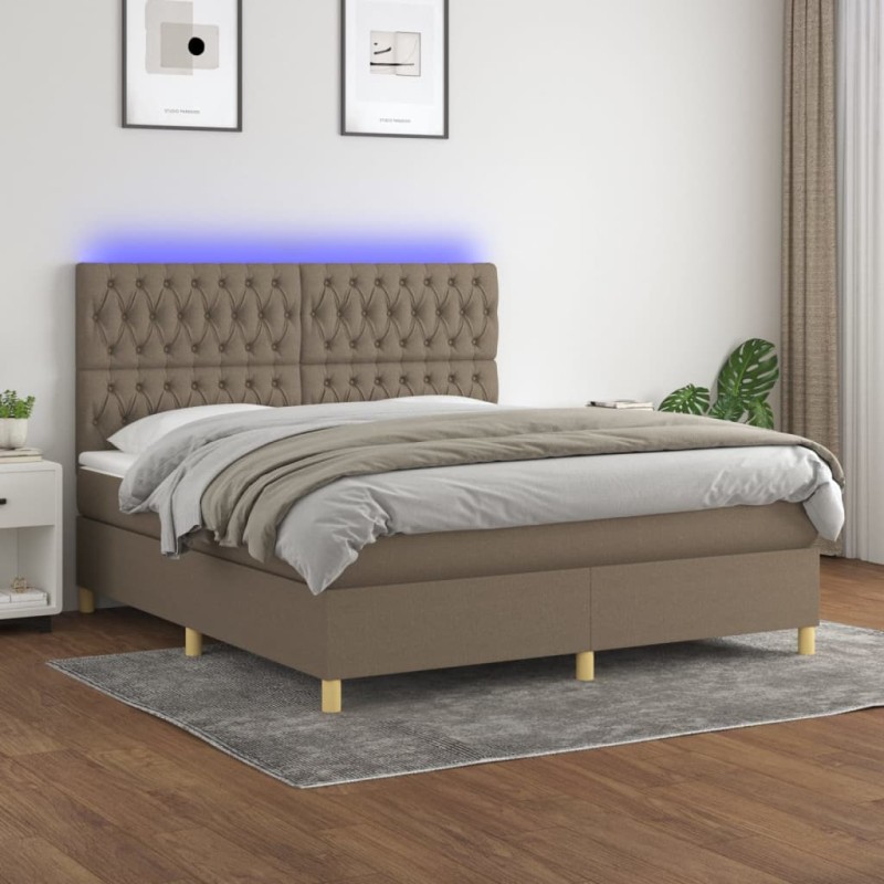 vidaXL Cama box spring colchón y luces LED tela gris taupe 180x200 cm vidaXL Cama box spring colchón y luces LED tela gris taupe 180x200 cm