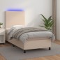 vidaXL Cama box spring colchón LED cuero sintético capuchino 90x190 cm vidaXL Cama box spring colchón LED cuero sintético capuchino 90x190 cm