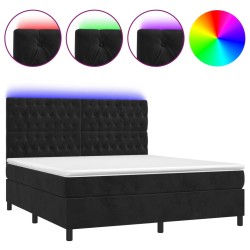 vidaXL Cama box spring colchón y LED terciopelo negro 160x200 cm