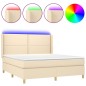 vidaXL Cama box spring colchón y luces LED tela crema 160x200 cm vidaXL Cama box spring colchón y luces LED tela crema 160x200 cm