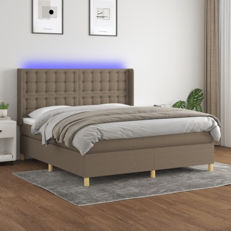 vidaXL Cama box spring colchón y luces LED tela gris taupe 180x200 cm