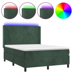 vidaXL Cama box spring colchón y LED terciopelo verde oscuro 140x190cm