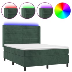 vidaXL Cama box spring colchón y LED terciopelo verde oscuro 140x190cm