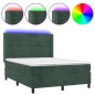 vidaXL Cama box spring colchón y LED terciopelo verde oscuro 140x190cm