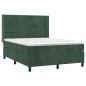 vidaXL Cama box spring colchón y LED terciopelo verde oscuro 140x190cm