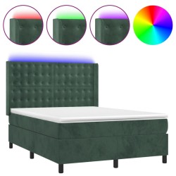 vidaXL Cama box spring colchón y LED terciopelo verde oscuro 140x190cm