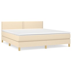 vidaXL Cama box spring con colchón tela color crema 160x200 cm