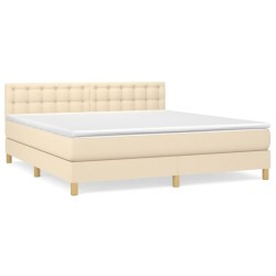 vidaXL Cama box spring con colchón tela color crema 160x200 cm