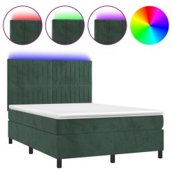 vidaXL Cama box spring colchón y LED terciopelo verde oscuro 140x190cm