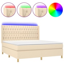 vidaXL Cama box spring colchón y luces LED tela crema 160x200 cm