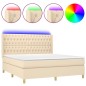 vidaXL Cama box spring colchón y luces LED tela crema 160x200 cm vidaXL Cama box spring colchón y luces LED tela crema 160x200 cm