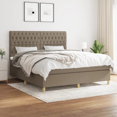 vidaXL Cama box spring con colchón tela gris taupe 180x200 cm