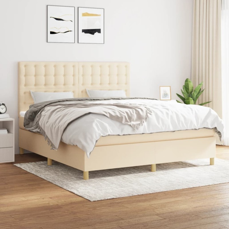 vidaXL Cama box spring con colchón tela color crema 160x200 cm vidaXL Cama box spring con colchón tela color crema 160x200 cm