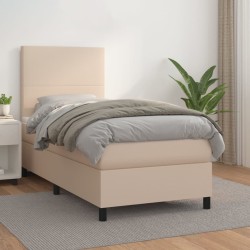 vidaXL Cama box spring con colchón cuero sintético capuchino 90x190 cm