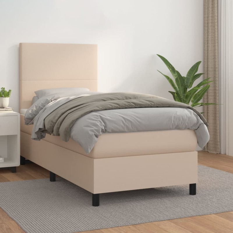 vidaXL Cama box spring con colchón cuero sintético capuchino 90x190 cm vidaXL Cama box spring con colchón cuero sintético capuchino 90x190 cm