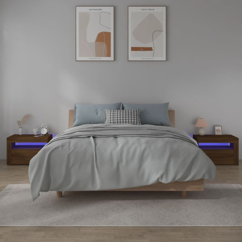 vidaXL Mesitas de noche con LED 2 uds marrón roble 60x35x40 cm vidaXL Mesitas de noche con LED 2 uds marrón roble 60x35x40 cm