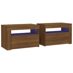 vidaXL Mesitas de noche con LED 2 uds marrón roble 60x35x40 cm