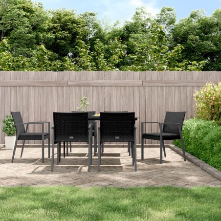 vidaXL Sillas jardín cojines 6 uds ratán sintético negro 56,5x57x83 cm