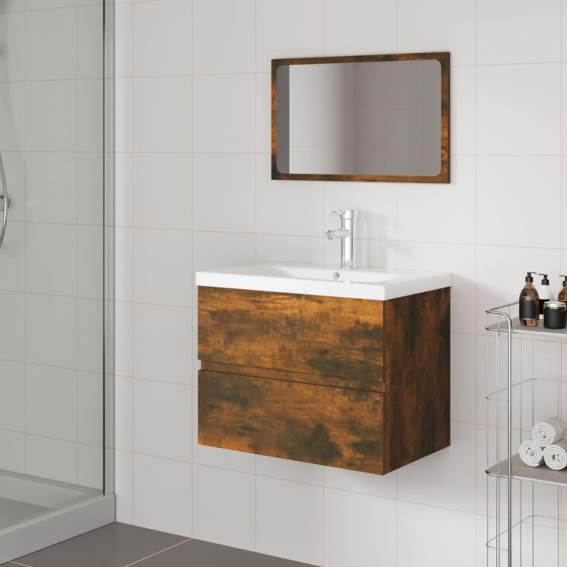 vidaXL Set de muebles de baño madera contrachapada color roble ahumado vidaXL Set de muebles de baño madera contrachapada color roble ahumado