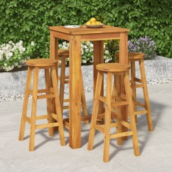 vidaXL Mesa y taburetes altos de jardín 5 pzas madera maciza acacia