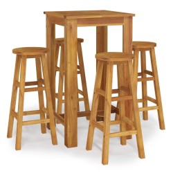 vidaXL Mesa y taburetes altos de jardín 5 pzas madera maciza acacia