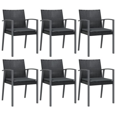 vidaXL Sillas jardín cojines 6 uds ratán sintético negro 56,5x57x83 cm