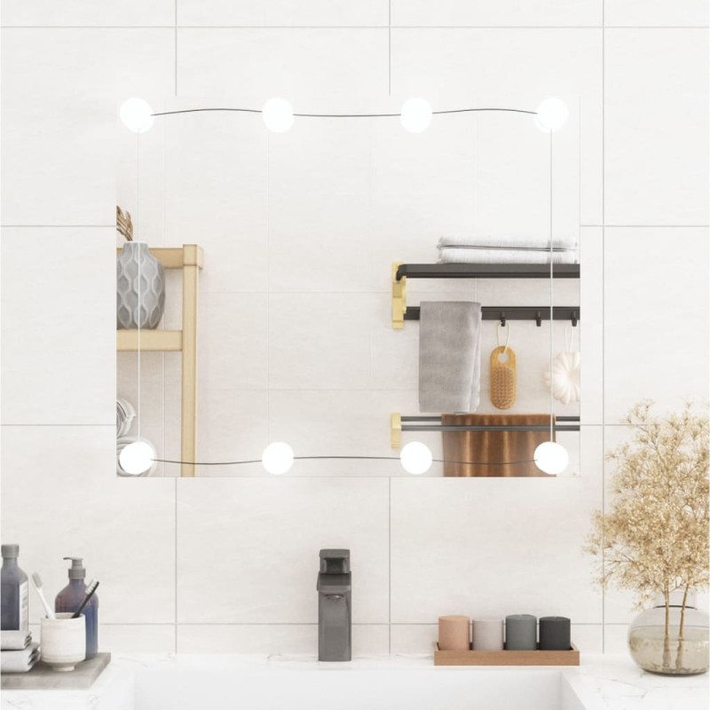 vidaXL Espejo de pared rectangular con luces LED vidrio 50x60 cm vidaXL Espejo de pared rectangular con luces LED vidrio 50x60 cm