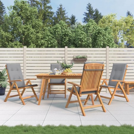 vidaXL Sillas de jardín reclinables y cojines 4 uds madera maciza teca
