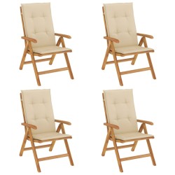 vidaXL Sillas de jardín reclinables y cojines 4 uds madera maciza teca