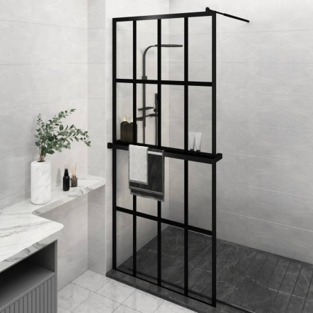 vidaXL Mampara ducha con estante vidrio ESG y aluminio negro 100x195cm