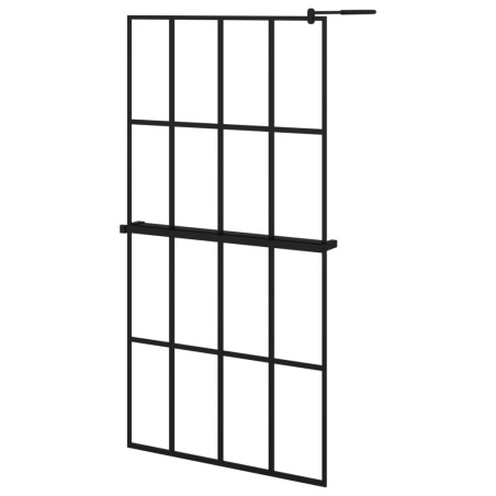 vidaXL Mampara ducha con estante vidrio ESG y aluminio negro 100x195cm