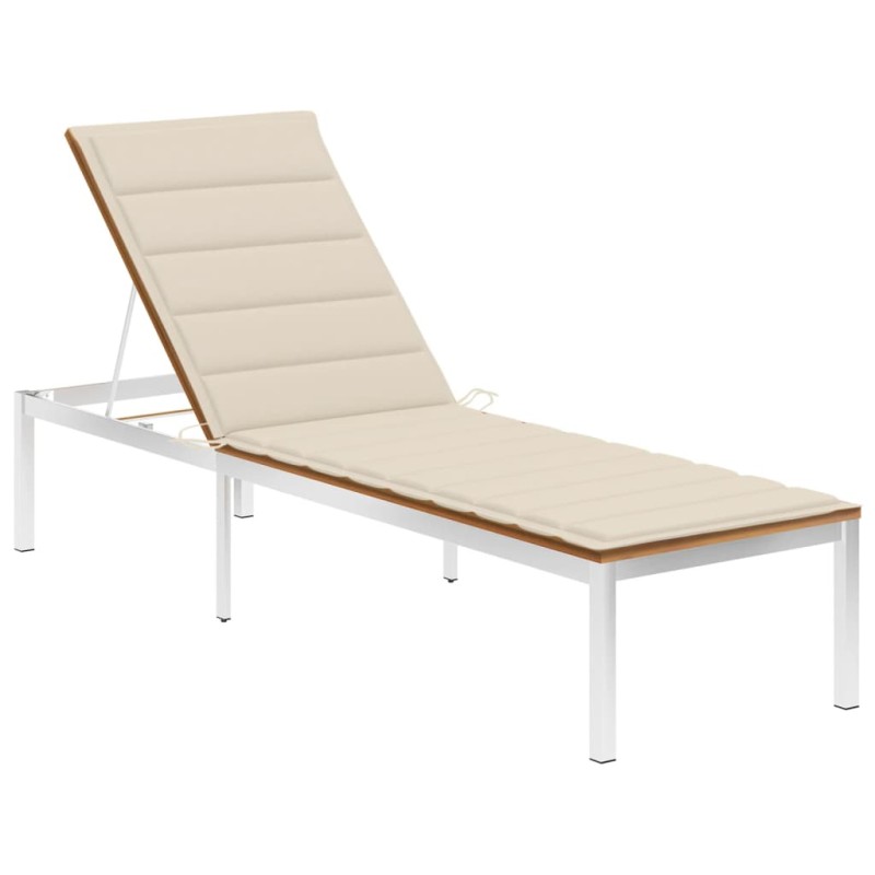 vidaXL Tumbona con cojín madera maciza de acacia y acero inoxidable vidaXL Tumbona con cojín madera maciza de acacia y acero inoxidable