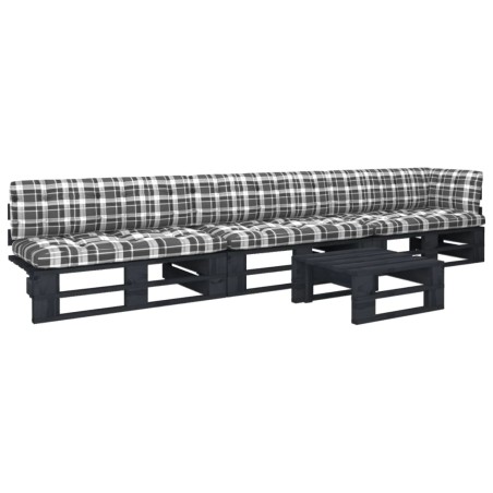 vidaXL Muebles de palets 4 pzas y cojines madera pino impregnada negro